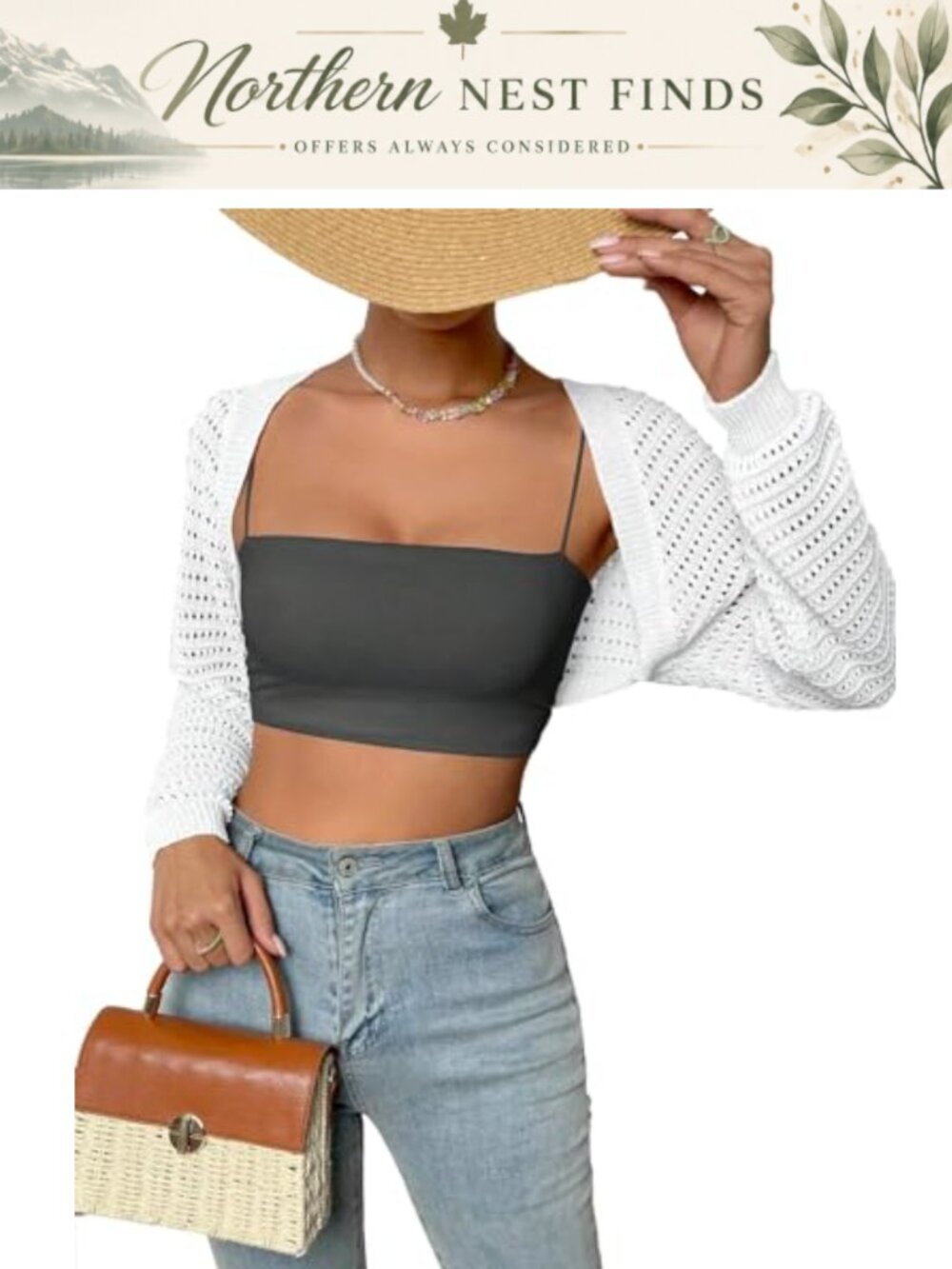 Crochet Shrug Sweater Crop Cardigan Drop Shoulder Knit Bolero